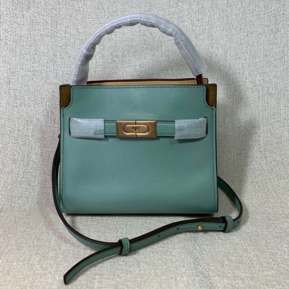 NEW Tory Burch Lee Radziwill Rivulet Blue Leather Petite Double Bag/Shoulder Bag - Picture 3 of 15